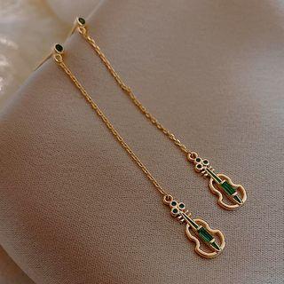 Alloy Violin Dangle Earring 1 Pair - Gold & Green - One Size