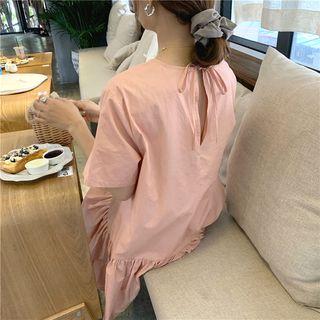 Plain Loose-fit Short-sleeve Dress As Figure - One Size