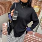 Mock-neck Two-tone Slit Sweater
