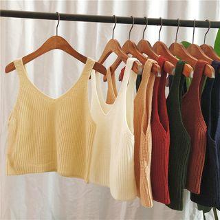Cropped Knit V-neck Tank Top