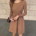 Cable-knit Long-sleeve A-line Dress