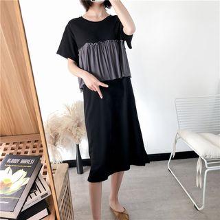 Color Block Short-sleeve T-shirt Dress Pink - M