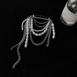 Faux Pearl Chained Alloy Brooch White - One Size
