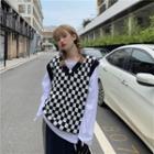 Checked Knit Vest Plaid - Black & White - One Size