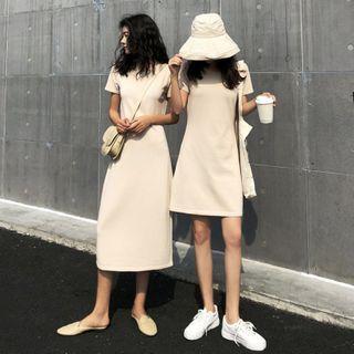 Short-sleeve Plain Mini Dress / Midi Dress