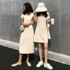 Short-sleeve Plain Mini Dress / Midi Dress