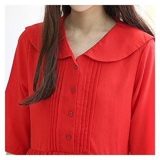 Wide-collar 3/4-sleeveless Midi Shirtdress