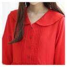 Wide-collar 3/4-sleeveless Midi Shirtdress