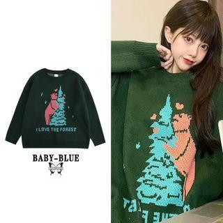 Graphic Jacquard Sweater M127 - Dark Green - One Size