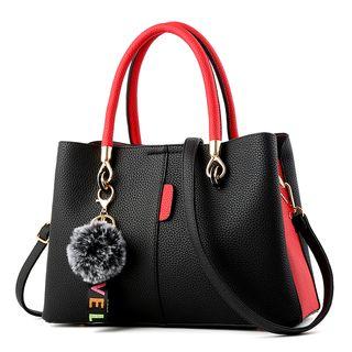 Faux Leather Color Block Hand Bag