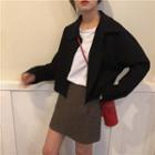 Plain Long-sleeve Shirt / A-line Mini Skirt