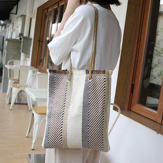 Striped Panel Tote Bag As Shown In Figure - One Size