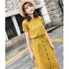 Set: Lettering Short-sleeve T-shirt + Midi Skirt