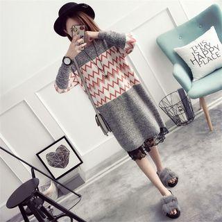 Chevron Panel Long-sleeve Dress