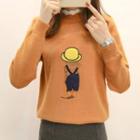 Cartoon Embroidered Mock-neck Sweater