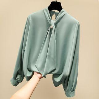 Tie-neck Faux Pearl Chiffon Blouse