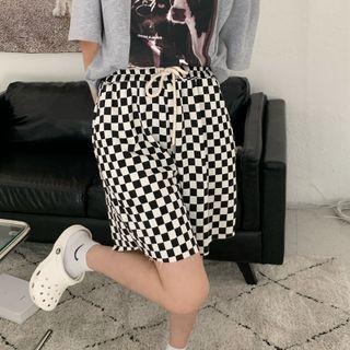 Plaid Wide Leg Shorts Black & White - One Size