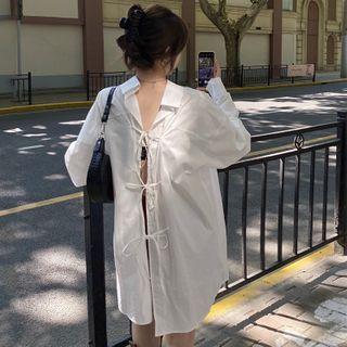 Backless Shirt / Plaid Straight Fit Pants