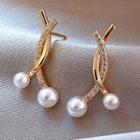 Rhinestone Faux Pearl Dangle Earring 1 Pair - White & Gold - One Size