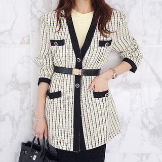 Contrast Trim Single-breasted Tweed Jacket