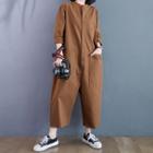 Long-sleeve Wide-leg Jumpsuit Coffee - One Size