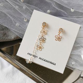 Non-matching Faux Crystal Alloy Flower Dangle Earring