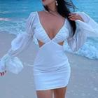 Bell Sleeve V-neck Cut-out Mini Bodycon Dress