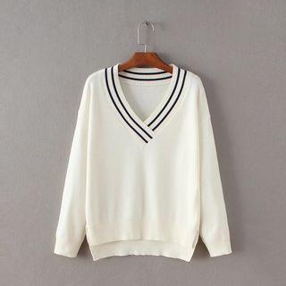 V-neck Contrast-stripe Sweater