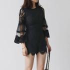 Mesh Bell Sleeve Panel Lace Playsuit