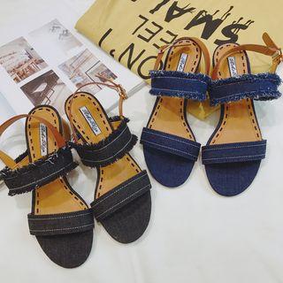 Low-heel Denim-strap Sandals