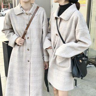 Plaid Buttoned Long Coat / Set: Jacket + Mini Skirt/