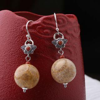Faux Gemstone Bead Sterling Silver Dangle Earring 1 Pair - Brown - One Size