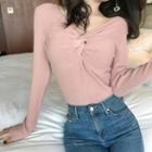 Plain Knot Long-sleeve Slim-fit Knit Top