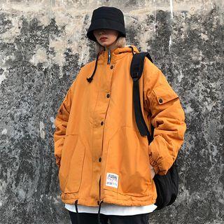 Fleece-lined Drawstring Hem Hooded Zip Jacket