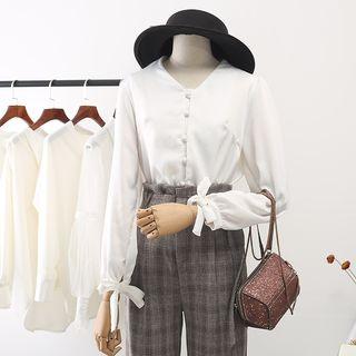 Collarless Frog-button Shirt