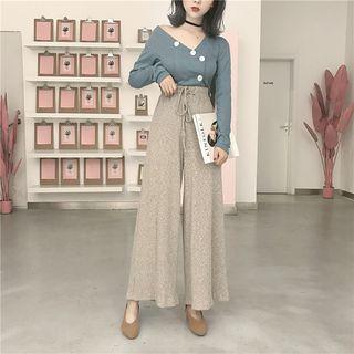 V-neck Long-sleeve Top / Wide Leg Pants