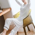 Loungewear Set: Striped Long-sleeve T-shirt + Cropped Pants