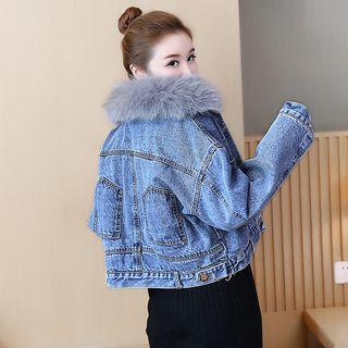 Faux Fur Trim Cropped Denim Jacket