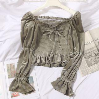 Bow Detail Long-sleeve Corduroy Top