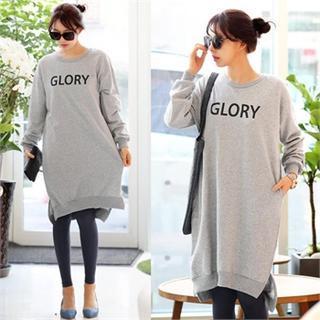 Slit-hem Lettering Pullover Dress