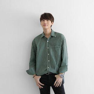 Button-down Pocket-tim Striped Shirt