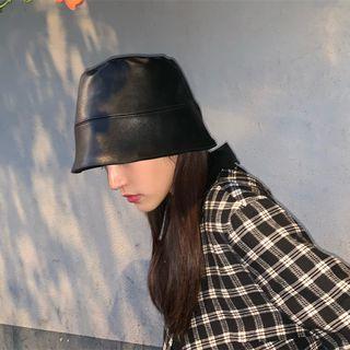 Faux Leather Bucket Hat Black - M