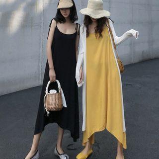 Shoulder-tie Asymmetric Midi Dress