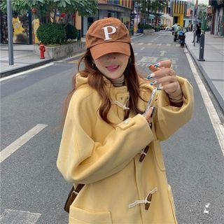 Hooded Toggle-front Long Coat Yellow - One Size