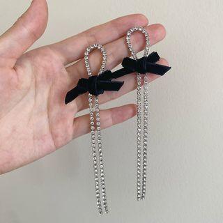 Bow Rhinestone Drop Earring 1 Pair - Earrings - 925 Silver Pin - Black & Silver - One Size