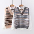 Set: Long-sleeve Shirt + Nordic Pattern Sweater Vest