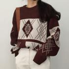 Argyle Sweater / Accordion Pleat Midi Skirt