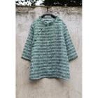 3/4-sleeve Pattern Blouse Green - One Size