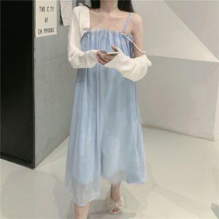 Faux Pearl Spaghetti Strap Plain Dress