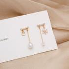 Flower Rhinestone Faux Pearl Dangle Earring 1 Pair - E3140 - Gold - One Size